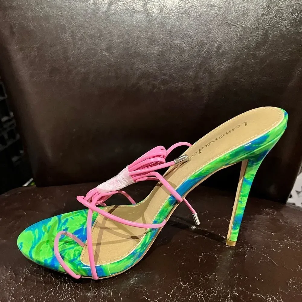 NEON PINK AND GREEN STRAPPY SANDAL - Picture 4 of 5